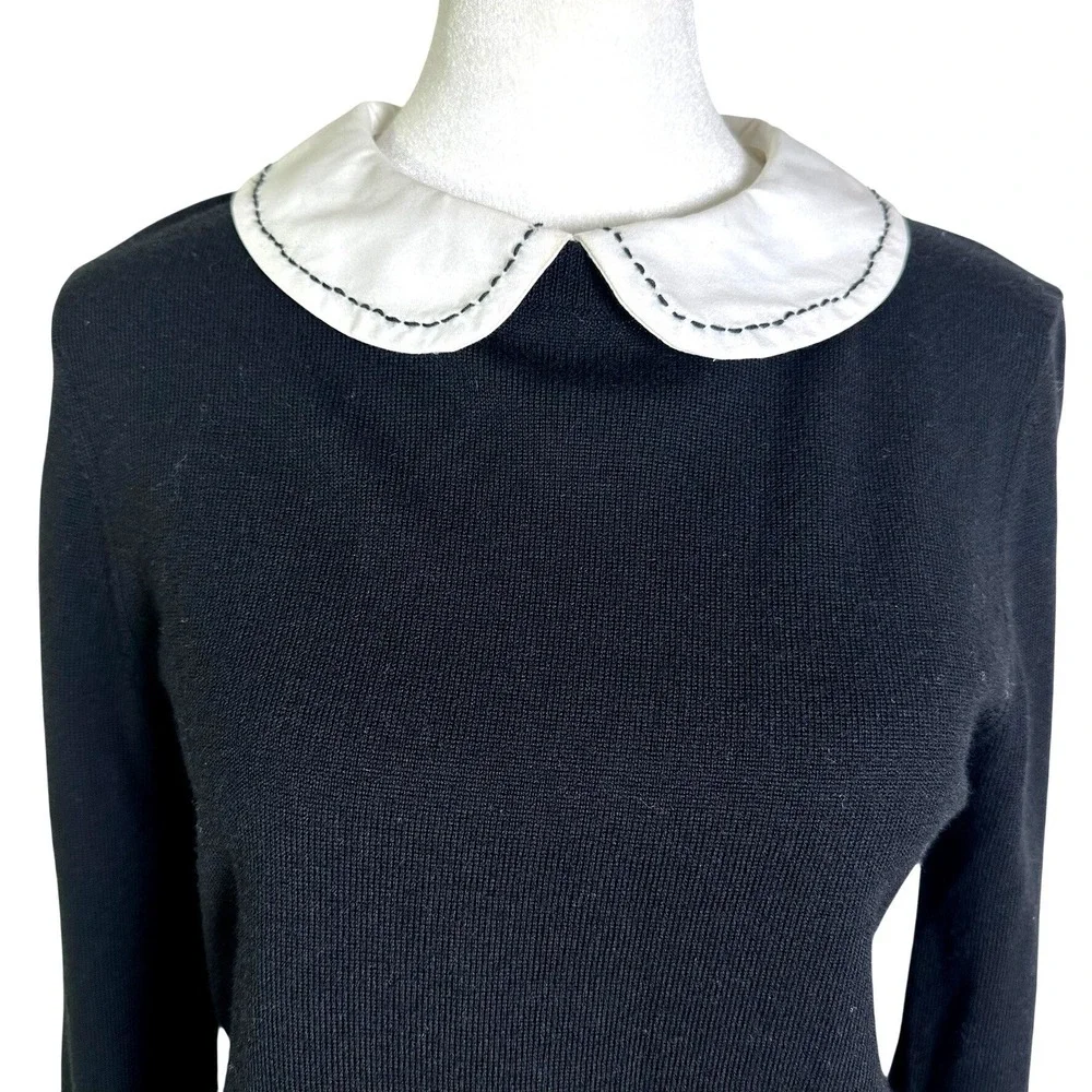 Alice + Olivia Size Medium Black‎ Wool Porla Sweater Contrast Cuffs Collar